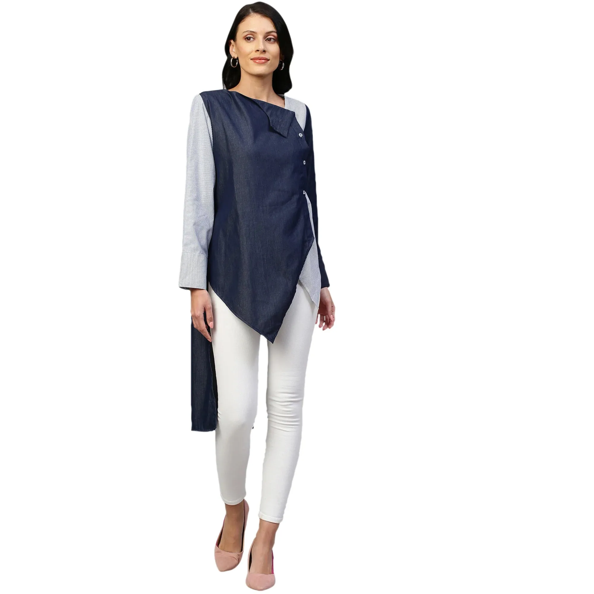 Wide collar and off centered placket shirt