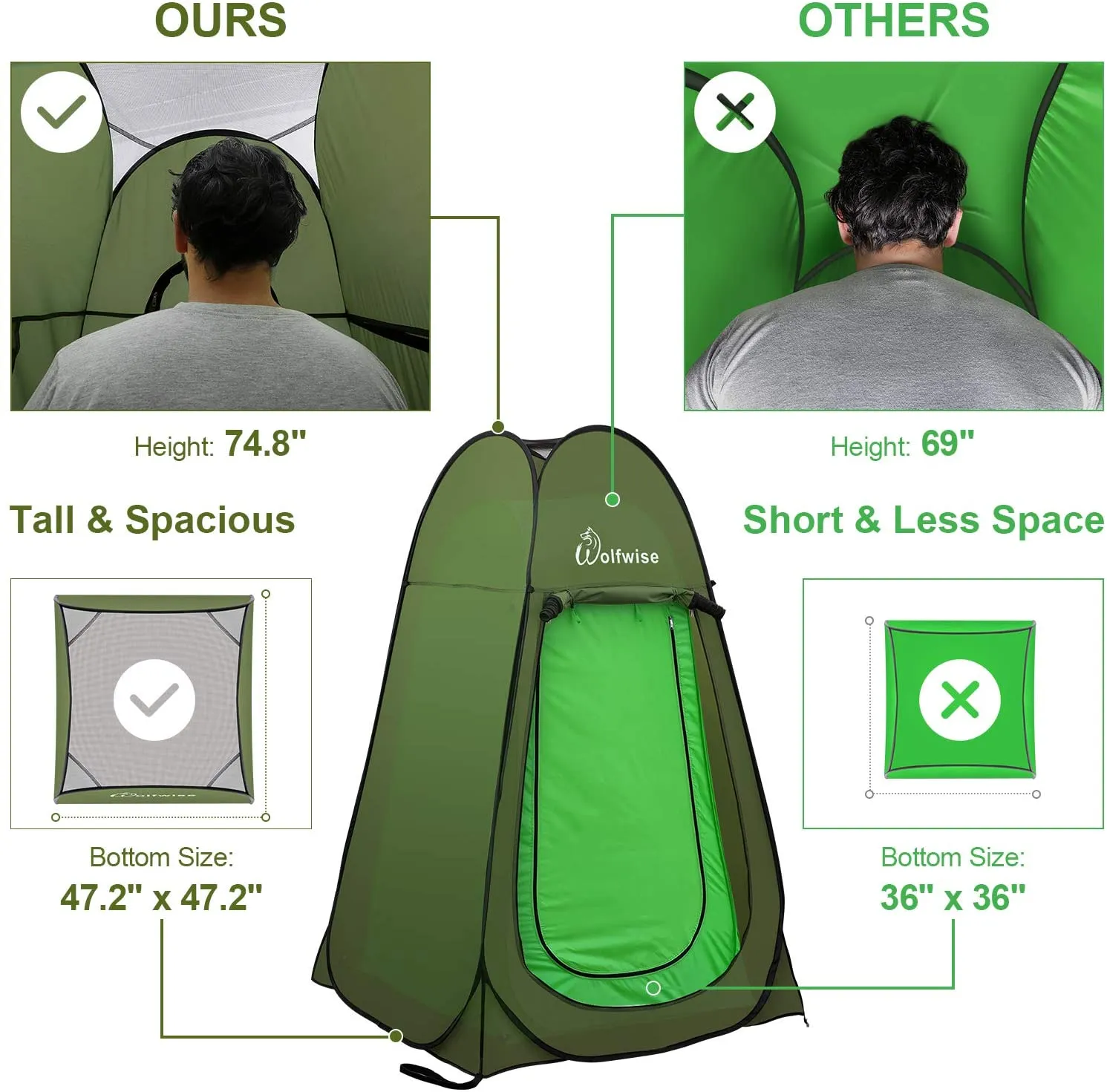 WolfWise Blazers A10 Pop up Privacy Tent Green
