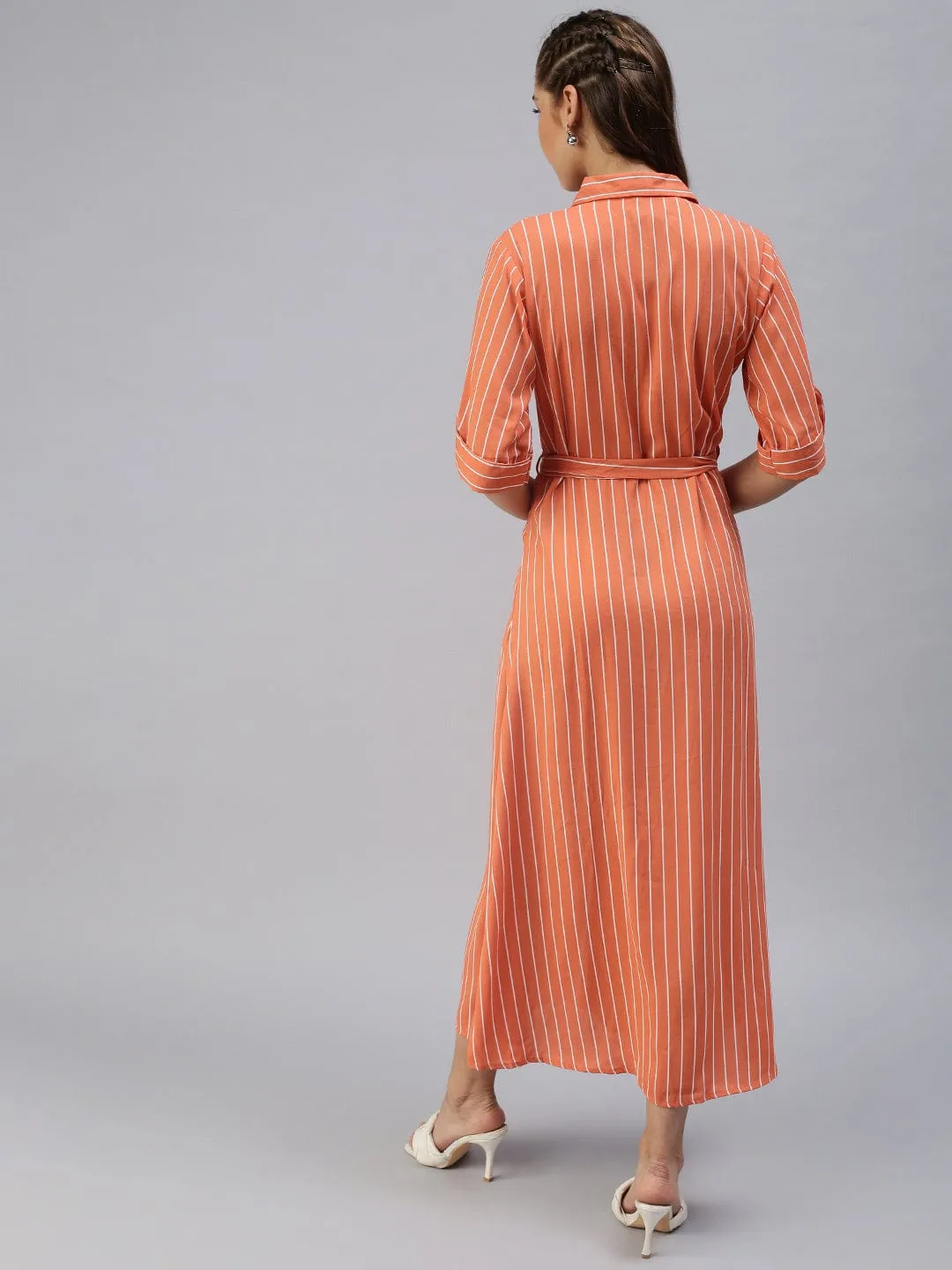Women Casual Printed Fit and Flare Orange Dress