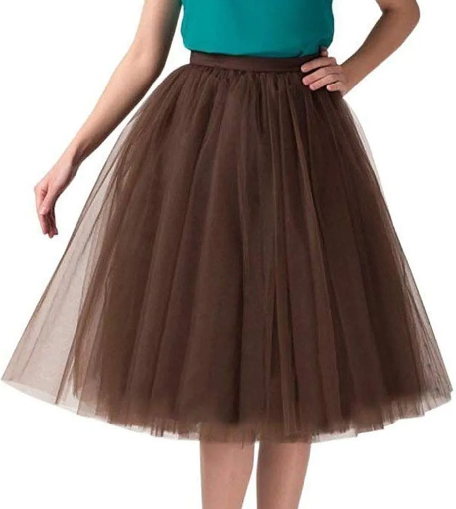 Womens Casual High Waisted Skirts Fashion Solid Versatile A Line Fairy Skirt Prom Party Knee Length Skirt Tutu Skirt