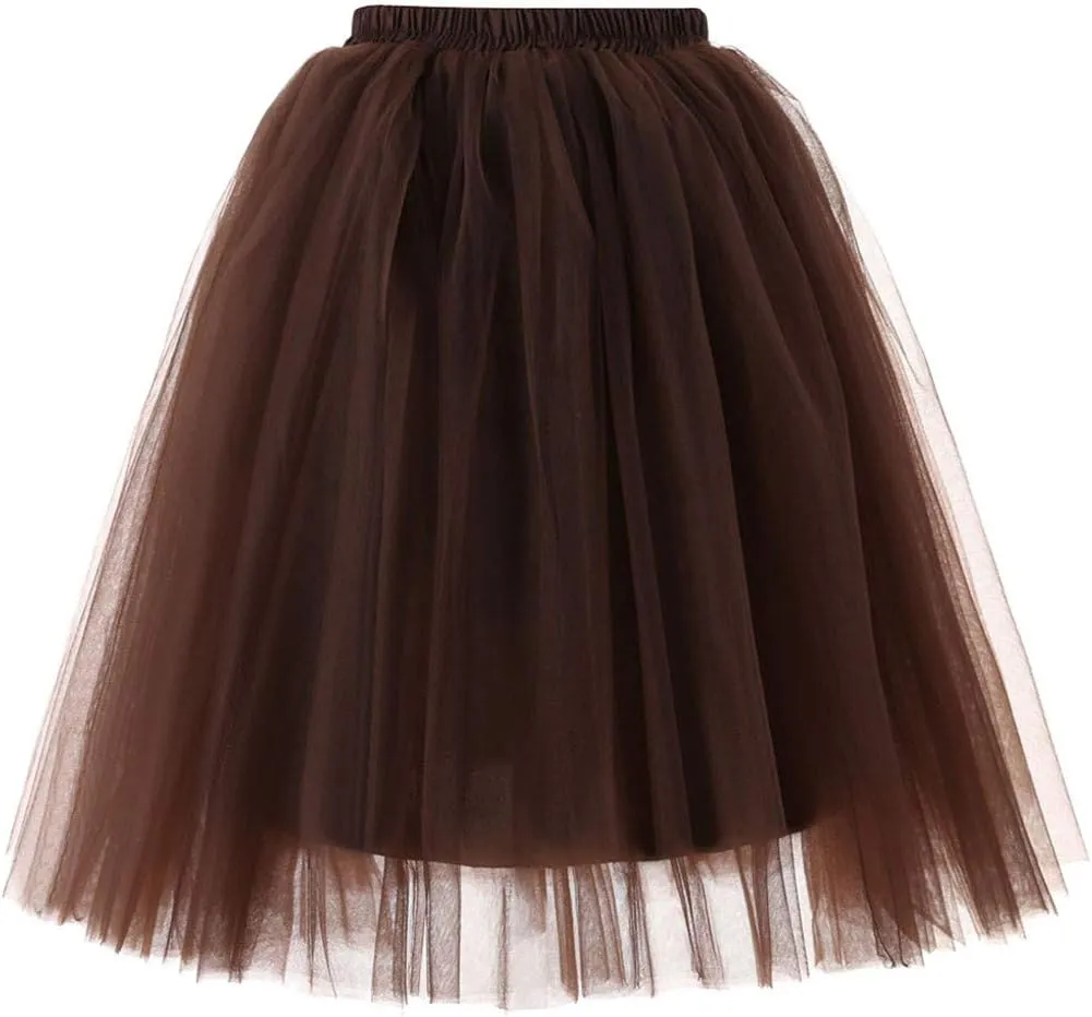 Womens Casual High Waisted Skirts Fashion Solid Versatile A Line Fairy Skirt Prom Party Knee Length Skirt Tutu Skirt
