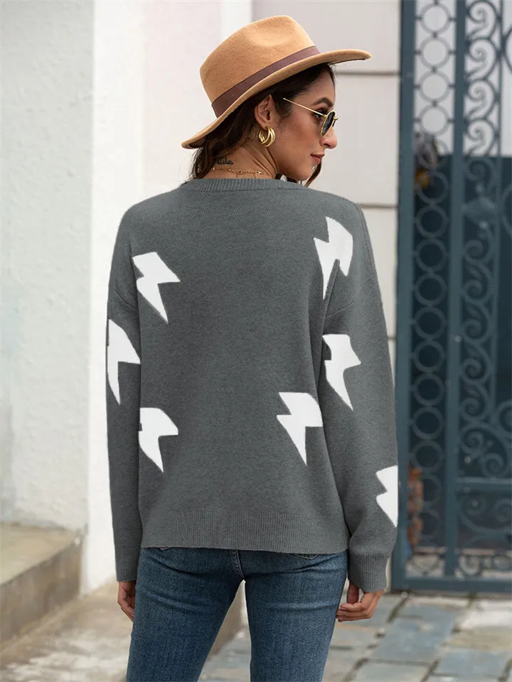 Women's Jacquard Round Neck Pullover Sweater